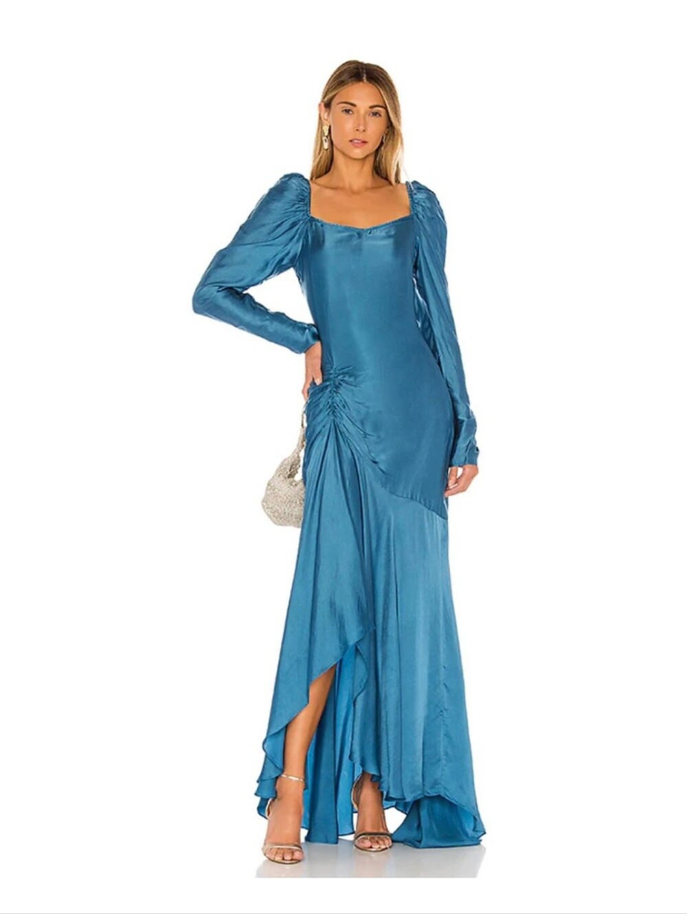 Rococo Sand x Revolve Puffy Long Sleeves Turquoise Maxi Poppy Dress Size Small
